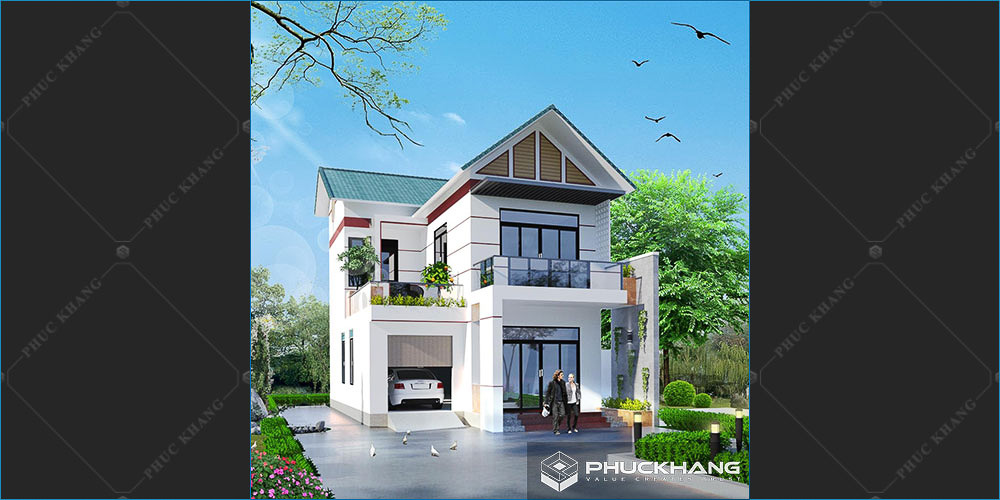 nhà mái thái chữ l 2 tầng