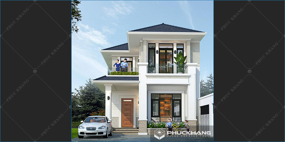 nhà mái thái chữ l 2 tầng