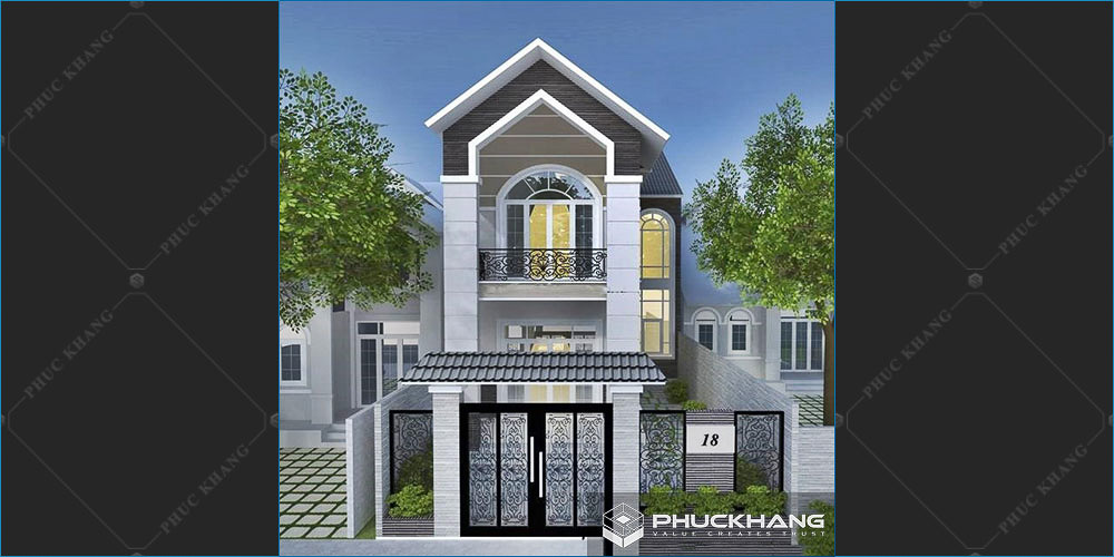 Mẫu nhà 2 tầng tân cổ điển chữ L