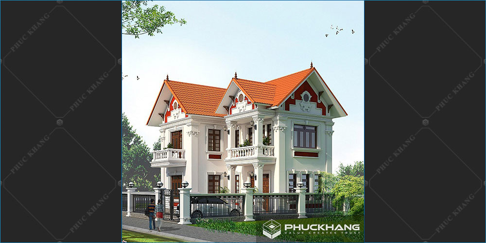 Mẫu nhà 2 tầng tân cổ điển chữ L