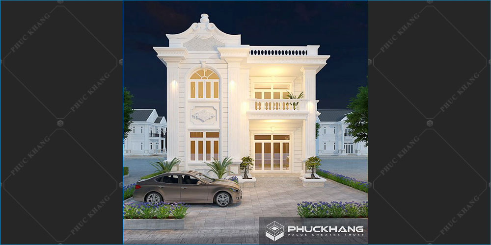 Mẫu nhà 2 tầng tân cổ điển mái thái