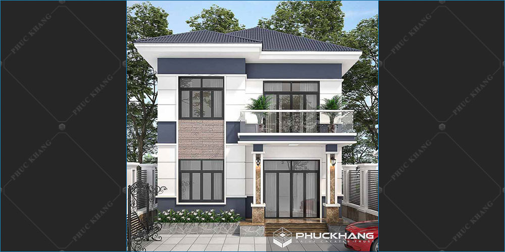Mẫu nhà 2 tầng tân cổ điển mái thái