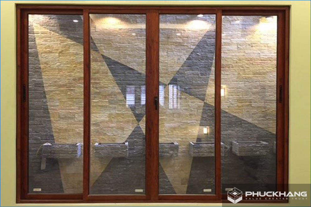 Mẫu cửa sổ nhôm kính 4 cánh giả gỗ